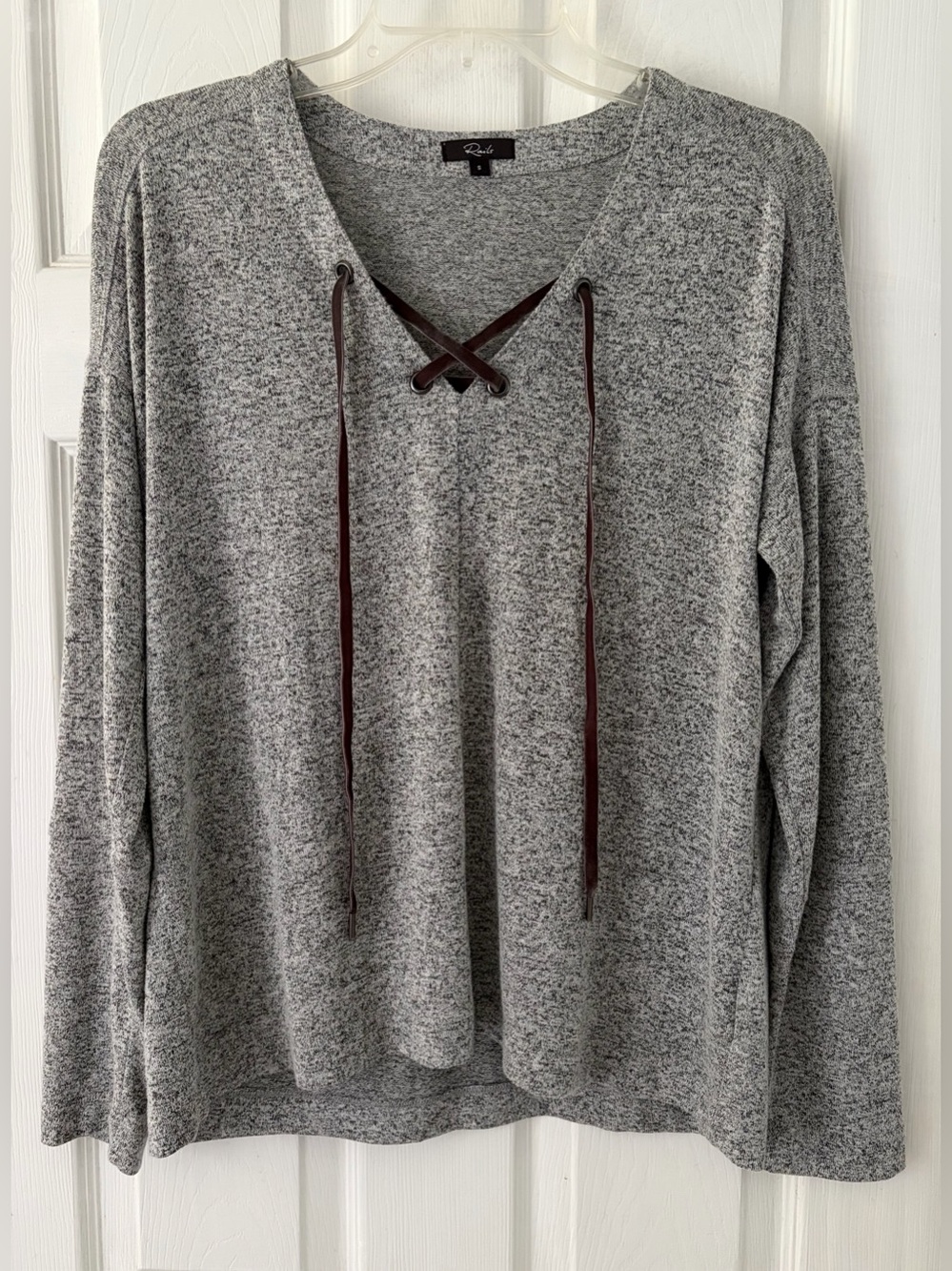 Rails Gray Lace-Up V-Neck Knit Sweater with Velvet Ties